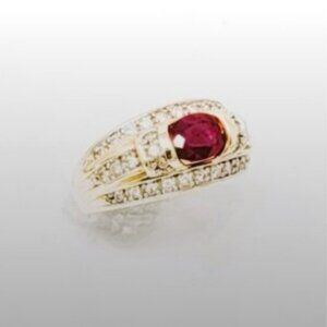 Vintage 14K Gold 2.11ctw Magenta Ruby & Diamond Estate Statement Ring - Size 9